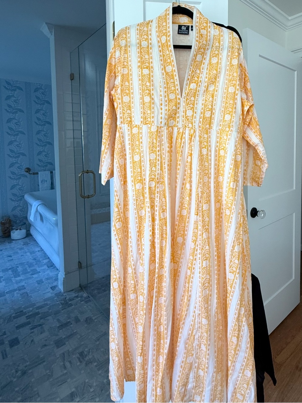 Block print Madison Mathews yellow Maxi Dress